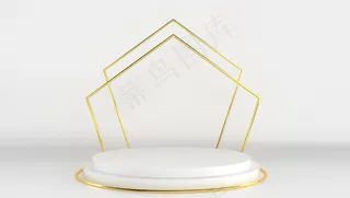 具有最小抽象背景的白色和金色3d渲染。有形状和几何的舞台表演。