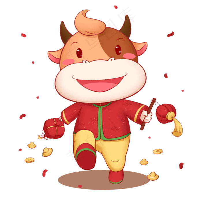 2021年春节红色喜庆牛年可爱小牛
