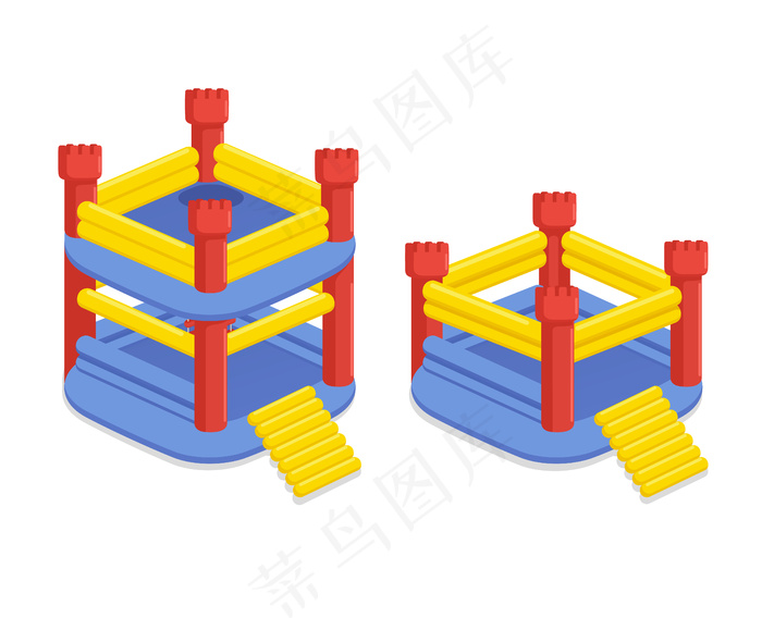 带蹦床的充气儿童城堡。在充气平台上进行游戏。游戏夏季装备。