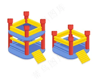 带蹦床的充气儿童城堡。在充气平台上进行游戏。游戏夏季装备。