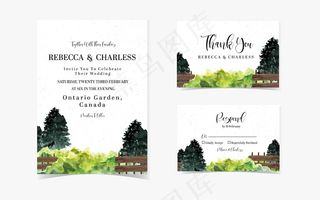 美丽的松树篱笆婚礼请柬套房