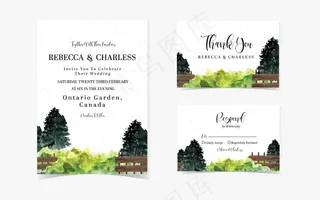 美丽的松树篱笆婚礼请柬套房