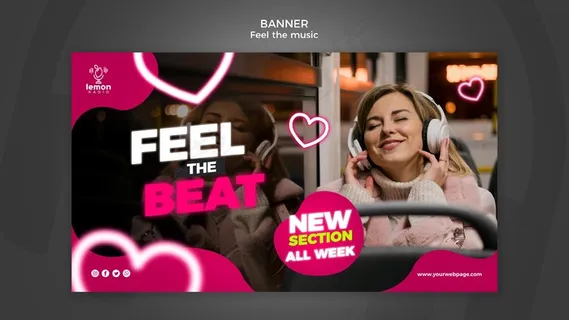 感受音乐概念横幅banner模板