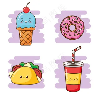 川味快餐可爱饮料，墨西哥玉米卷，甜甜圈，冰淇淋