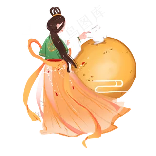 中秋节逗玉兔的嫦娥飞天形象