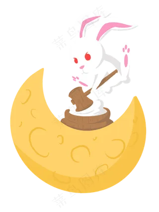 中秋节卡通兔子做月饼PNG