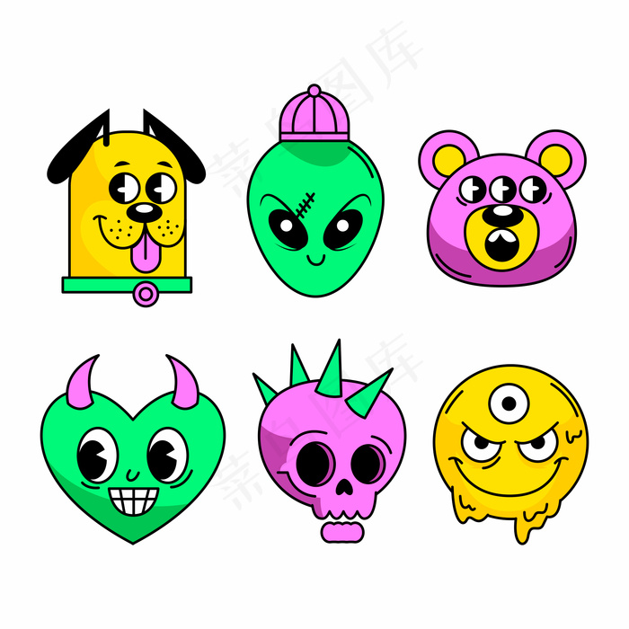 酸色手绘趣味贴纸系列