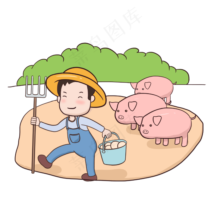 丰收农民养猪手绘