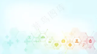 带有图标和符号的抽象医学背景。医疗技术、创新医学、健康、科学和研究的概念和理念模板。