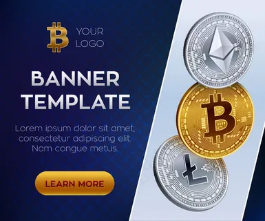 加密货币横幅banner模板。比特币、以太坊、莱特币、金币。