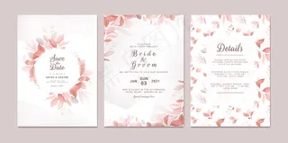 婚礼请柬模板与浪漫的花卉框架和图案。玫瑰和樱花组成