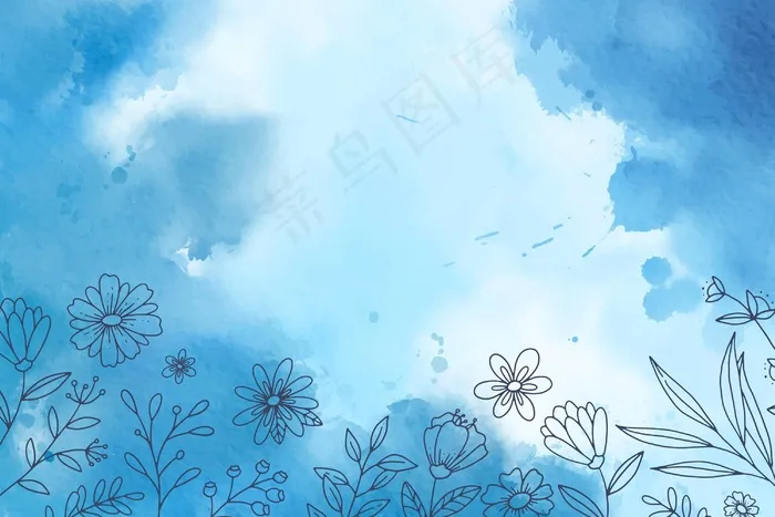 水彩蓝色背景与手绘元素eps,ai矢量模版下载