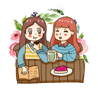 手绘卡通闺蜜读书休闲二
