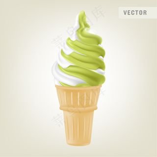 逼真的绿茶抹茶软冰淇淋