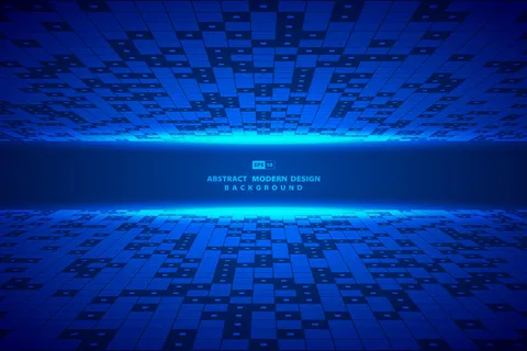 抽象方形蓝色数字图案艺术品框架背景。