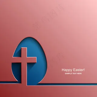 复活节彩蛋形状的卡片，印有基督教十字架的图案，复活节背景