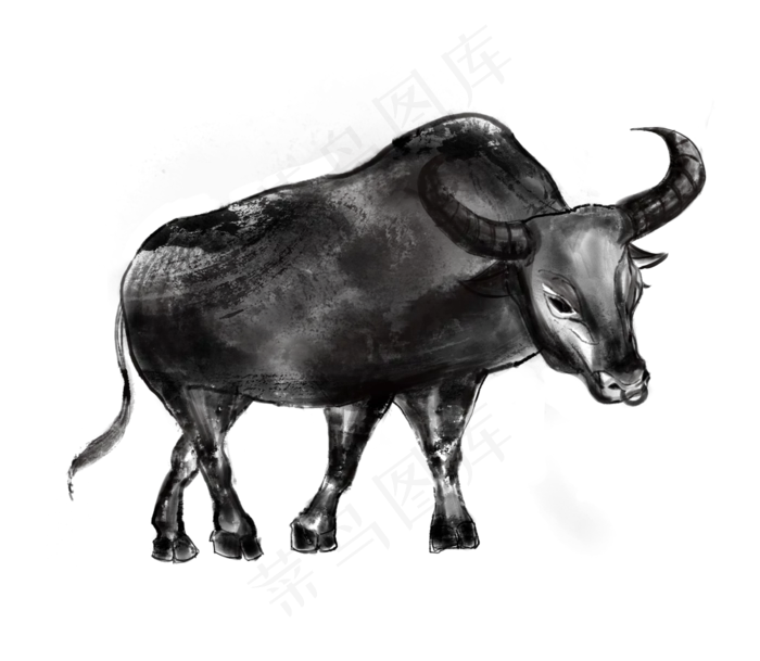 牛年新年水墨手绘(2300X2000(DPI:299))psd模版下载