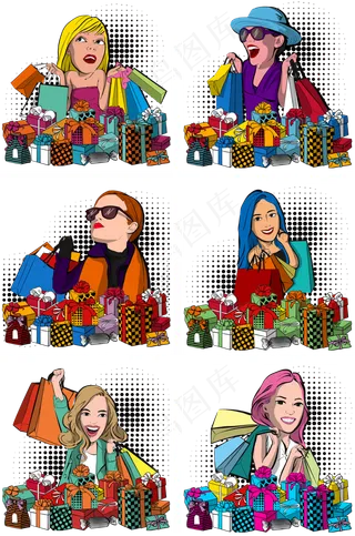 双十一电商波普风狂欢购物者