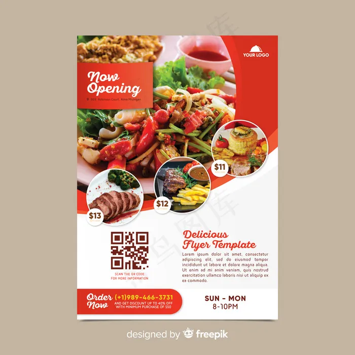 带照片的餐厅宣传单,DM传单模板eps,ai矢量模版下载