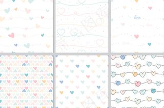 粉彩情人节涂鸦心形无缝图案系列