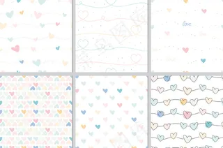 粉彩情人节涂鸦心形无缝图案系列
