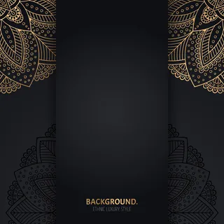 带金色几何曼荼罗圆圈的伊斯兰黑色背景