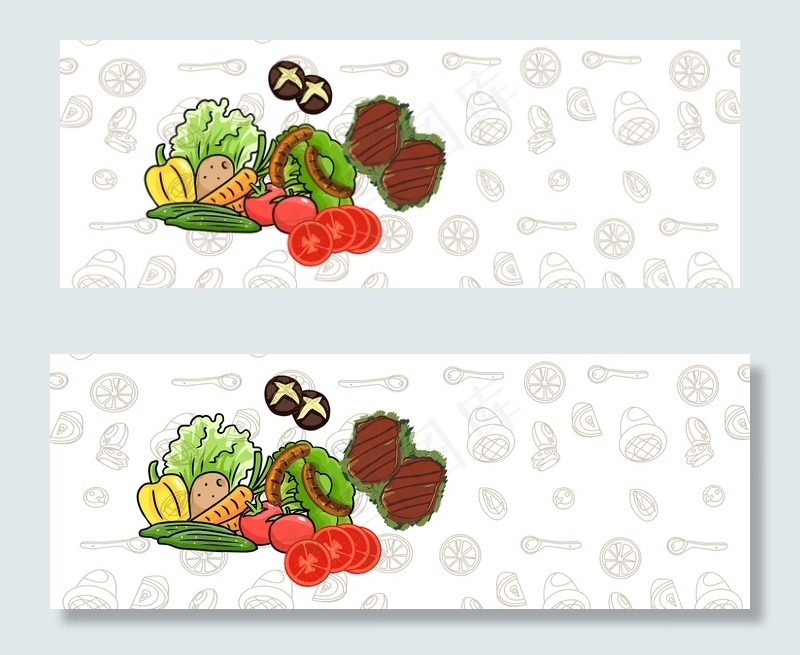 牛排手绘白色banner