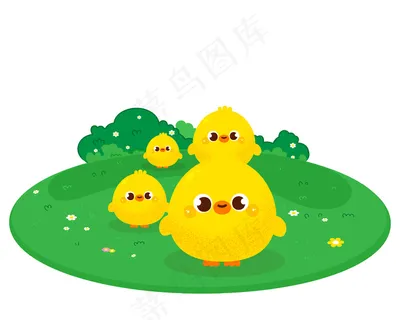 快乐可爱的小鸭子和朋友卡通插画