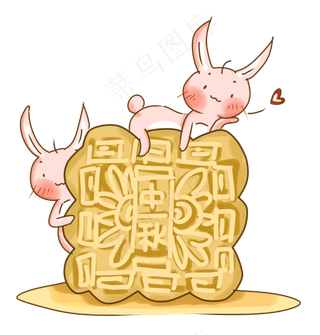 中秋节月饼与兔子PNG