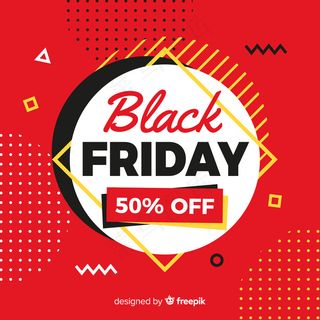 红色孟菲斯背景的黑色星期五圆形平面设计