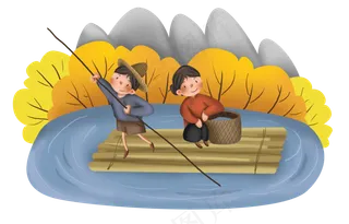 秋季秋游竹筏和人物