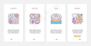 糕点店，烘焙咖啡馆食品，用户体验，用户界面上的手机app移动应用程序app页面屏幕集