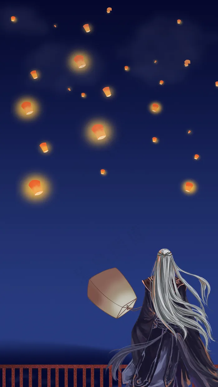 七夕神秘男子孔明灯(1080*1920px 	      )psd模版下载