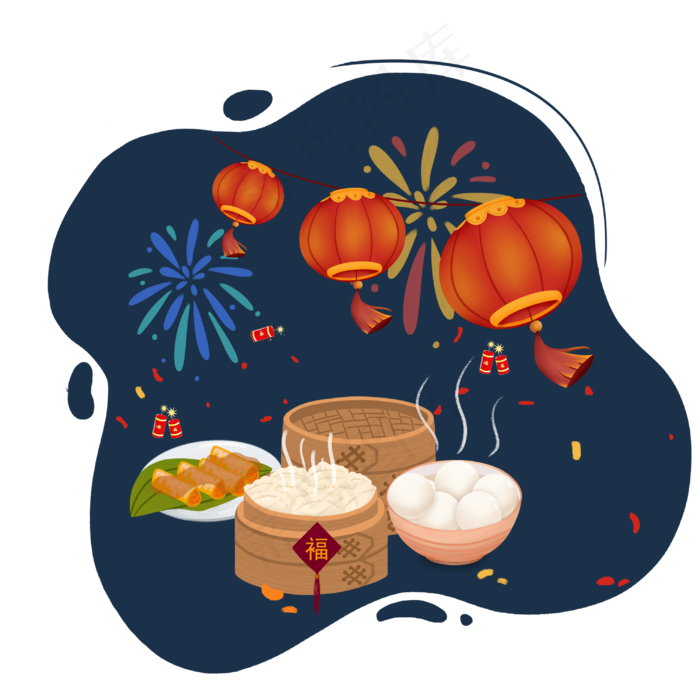 春节除夕团年丰盛食物PNG