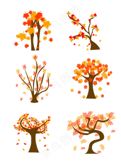 秋天秋树元素植物秋叶子手绘元素