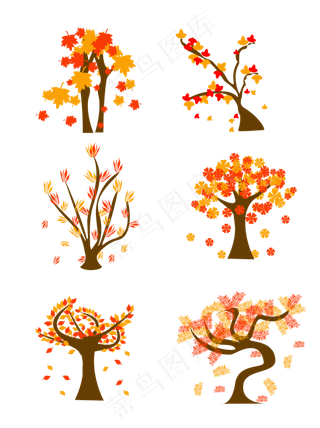秋天秋树元素植物秋叶子手绘元素