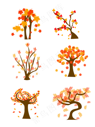 秋天秋树元素植物秋叶子手绘元素