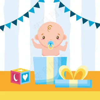 可爱的宝宝从礼盒里出来