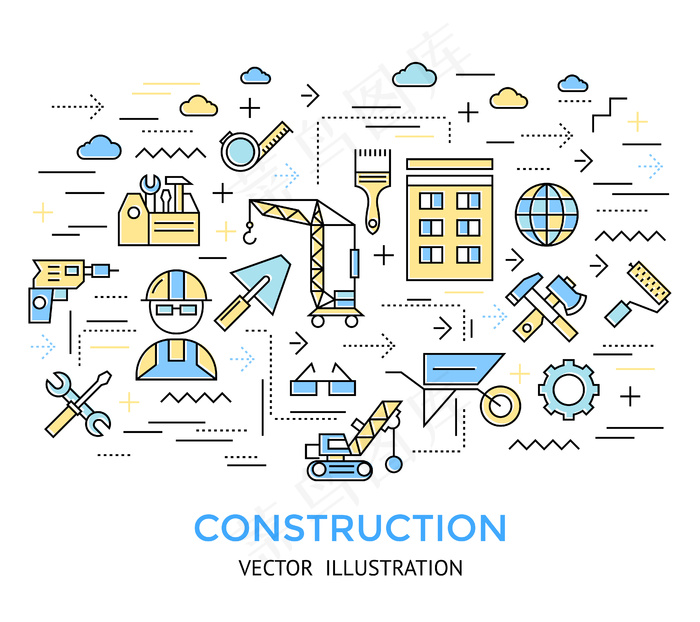 施工线工作背景eps,ai矢量模版下载