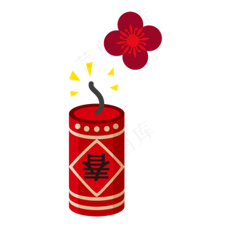 点燃的红色的爆竹和花朵元素,免抠元素