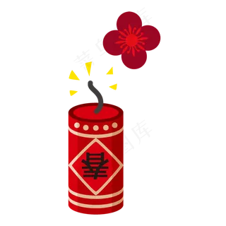 点燃的红色的爆竹和花朵元素,免抠元素