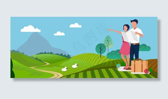 卡通风清明节踏春平面banner