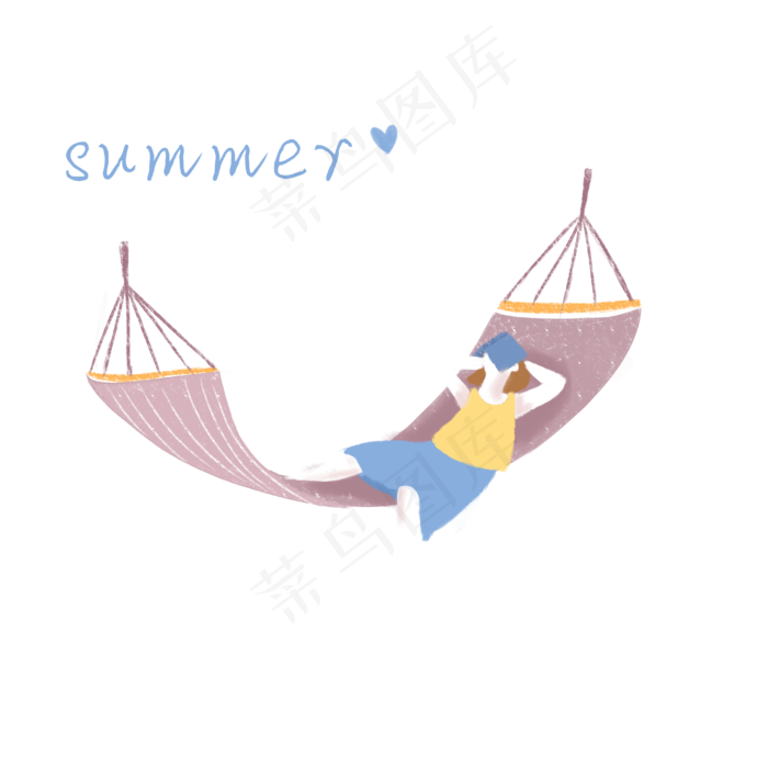 躺在吊床上睡觉的女孩手绘插画