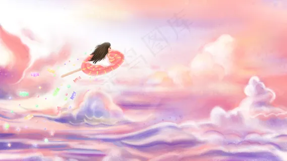 夏季夏天天空云彩女孩棒棒糖飞翔 夏季夏天天空云彩女孩棒棒糖飞翔