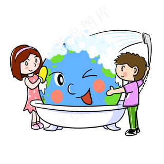 卡通世界地球日清洗地球png透