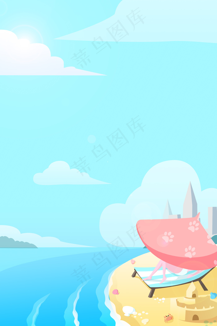夏日海边沙滩少女(3545X5315(DPI:300))psd模版下载