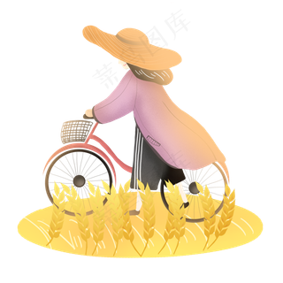 芒种麦穗推自行车素材