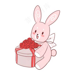 情人节卡通手绘可爱粉色兔子玫瑰