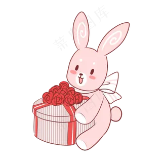 情人节卡通手绘可爱粉色兔子玫瑰