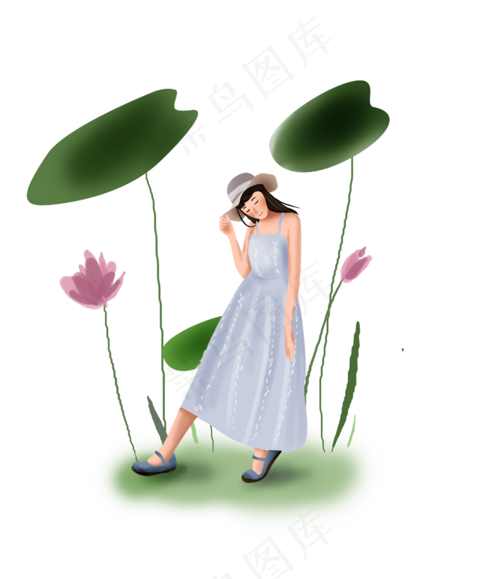 夏至荷塘边的女孩,免抠元素(2724X3193(DPI:300))psd模版下载
